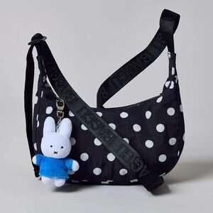 NWT Baggu Small Nylon Crescent Bag Black White Polka Dot